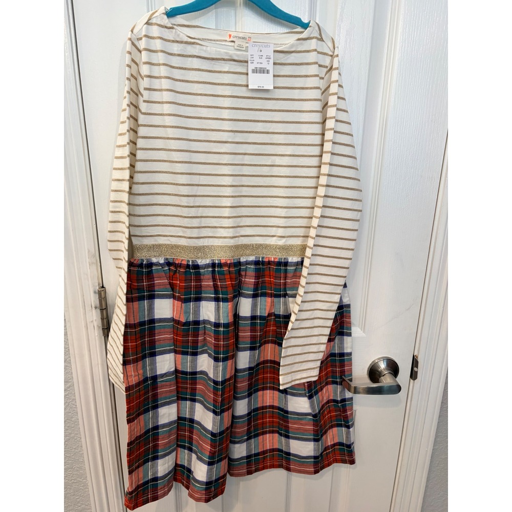 Crewcuts Dress White Gold Metallic Stripe Plaid Skirt AR320 Holiday Kids 12